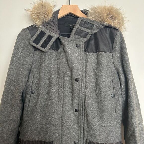 Rag & Bone Waxed Canvas Pocket Double 2-in-1 Parka Jacket w/ Fur Hood - Picture 5 of 16